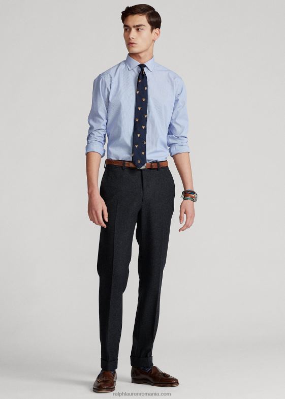 albastru cristal/alb bărbați Ralph Lauren cămașă din popelin elastic în dungi, ușor de întreținut - toate se potrivesc 046881049