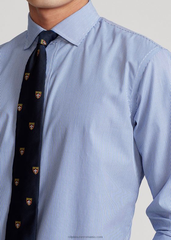 albastru cristal/alb bărbați Ralph Lauren cămașă din popelin elastic în dungi, ușor de întreținut - toate se potrivesc 046881049