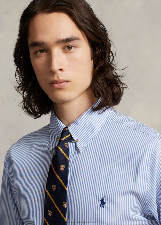 albastru deschis/alb bărbați Ralph Lauren cămașă din poplin cu dungi slim fit 04688379