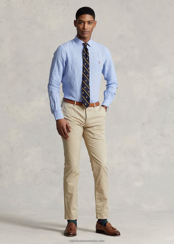 albastru deschis bărbați Ralph Lauren cămașă personalizată din in 046881169