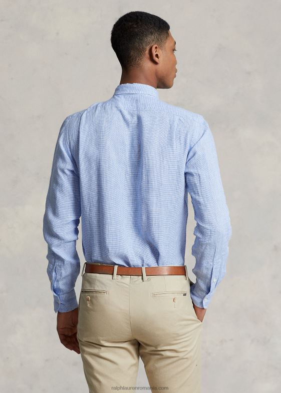 albastru deschis bărbați Ralph Lauren cămașă personalizată din in 046881169