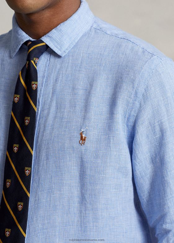 albastru deschis bărbați Ralph Lauren cămașă personalizată din in 046881169