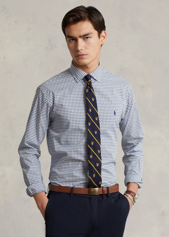 bleumarin/alb bărbați Ralph Lauren cămașă din poplin cu carouri personalizat 04688785