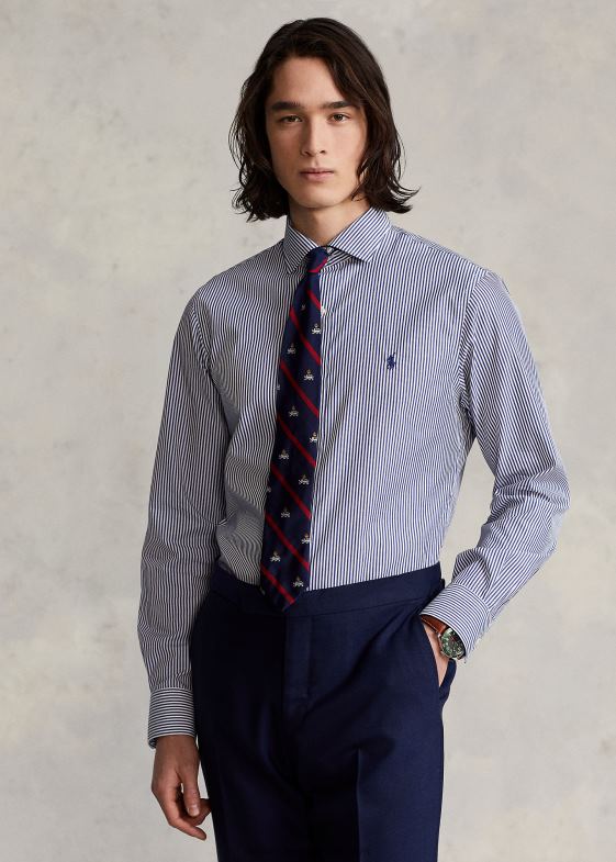 bleumarin/alb bărbați Ralph Lauren cămașă din poplin cu dungi slim fit 046881088