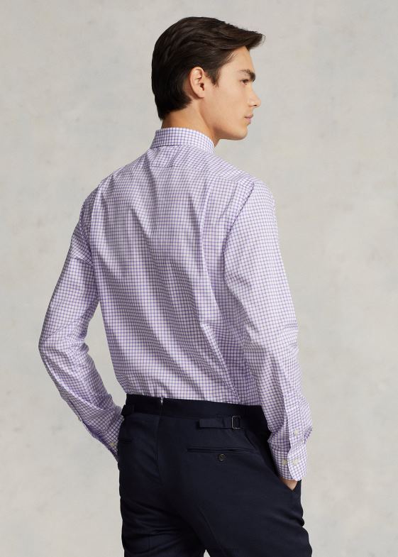 cactus violet/alb bărbați Ralph Lauren cămașă slim din poplin cu carouri 04688743