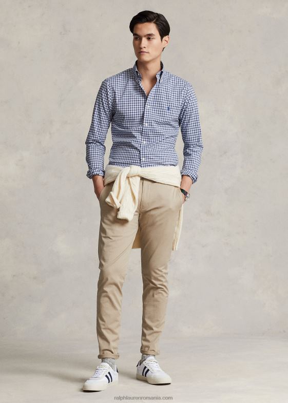 navy multi bărbați Ralph Lauren cămașă din poplin în carouri slim fit 046881141