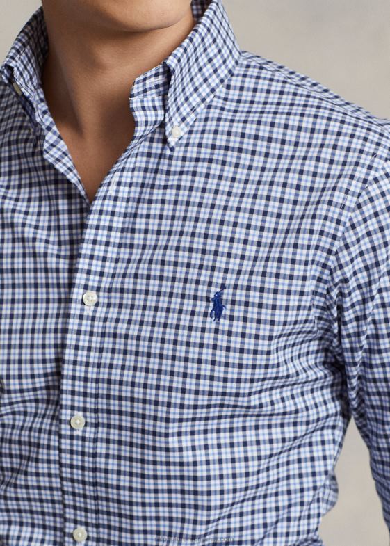 navy multi bărbați Ralph Lauren cămașă din poplin în carouri slim fit 046881141