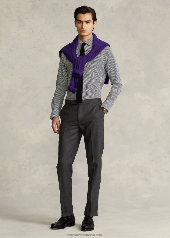 negru/alb bărbați Ralph Lauren cămașă din poplin cu dungi slim fit 046881089