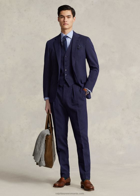 bleumarin/crem bărbați Ralph Lauren costum 3 piese polo pinstripe dobby 046881226