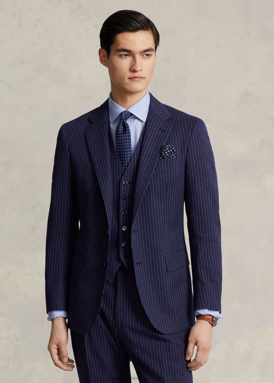 bleumarin/crem bărbați Ralph Lauren costum 3 piese polo pinstripe dobby 046881226