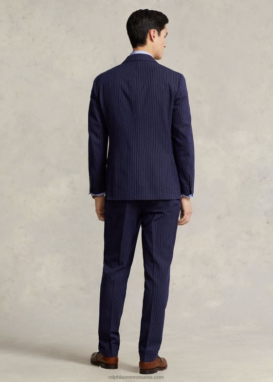 bleumarin/crem bărbați Ralph Lauren costum 3 piese polo pinstripe dobby 046881226