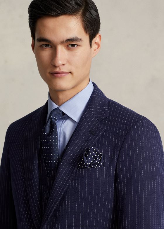 bleumarin/crem bărbați Ralph Lauren costum 3 piese polo pinstripe dobby 046881226