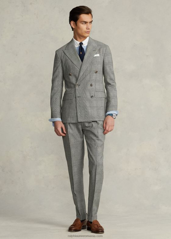 negru/crem/albastru bărbați Ralph Lauren costum polo moale din lână în carouri 046888604