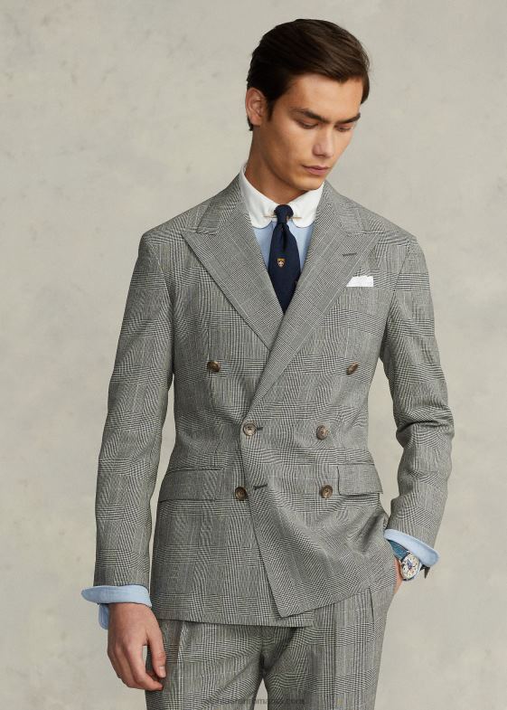 negru/crem/albastru bărbați Ralph Lauren costum polo moale din lână în carouri 046888604