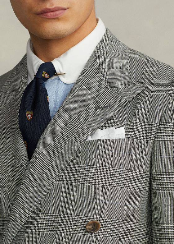 negru/crem/albastru bărbați Ralph Lauren costum polo moale din lână în carouri 046888604