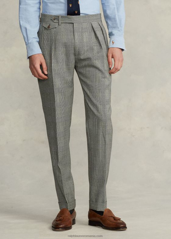 negru/crem/albastru bărbați Ralph Lauren costum polo moale din lână în carouri 046888604