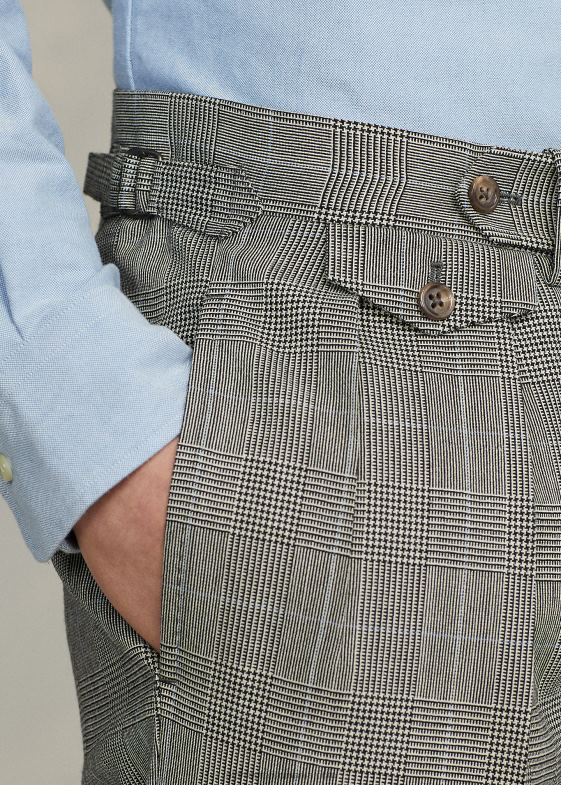 negru/crem/albastru bărbați Ralph Lauren costum polo moale din lână în carouri 046888604