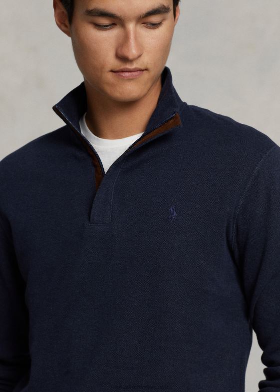 marina în oase de hering bărbați Ralph Lauren pulover cu fermoar sfert din jerseu de lux 046888512