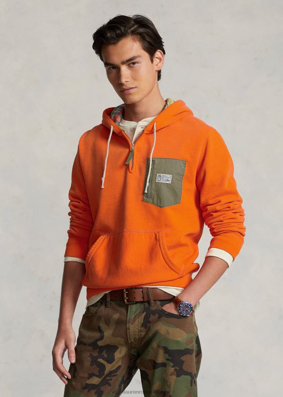 navigand portocaliu bărbați Ralph Lauren hanorac fleece cu fermoar sfert 046888673