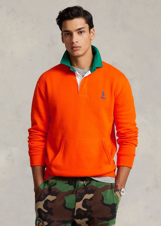 navigand portocaliu bărbați Ralph Lauren hanorac rugby fleece cu guler contrastant 046888530