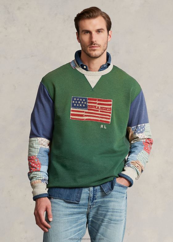 verde de verano bărbați Ralph Lauren hanorac din fleece cu mâneci moale steag 046881371