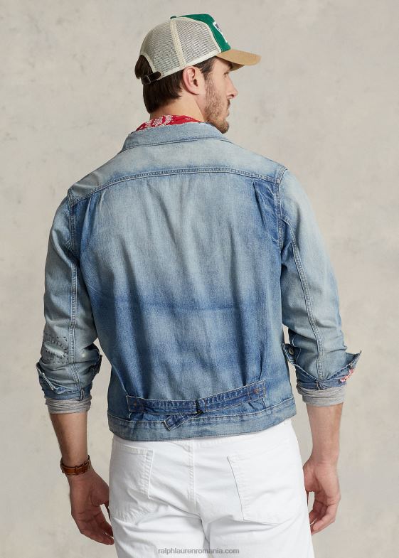 albastru bărbați Ralph Lauren geacă trucker din denim învechită 046881655