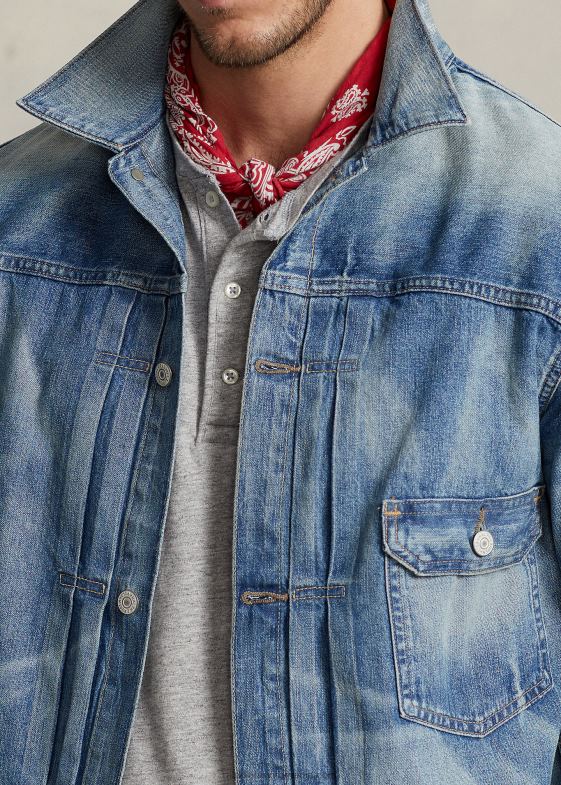 albastru bărbați Ralph Lauren geacă trucker din denim învechită 046881655