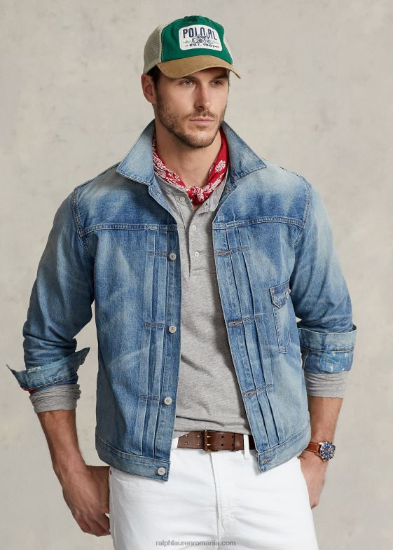 albastru bărbați Ralph Lauren geacă trucker din denim învechită 046881655