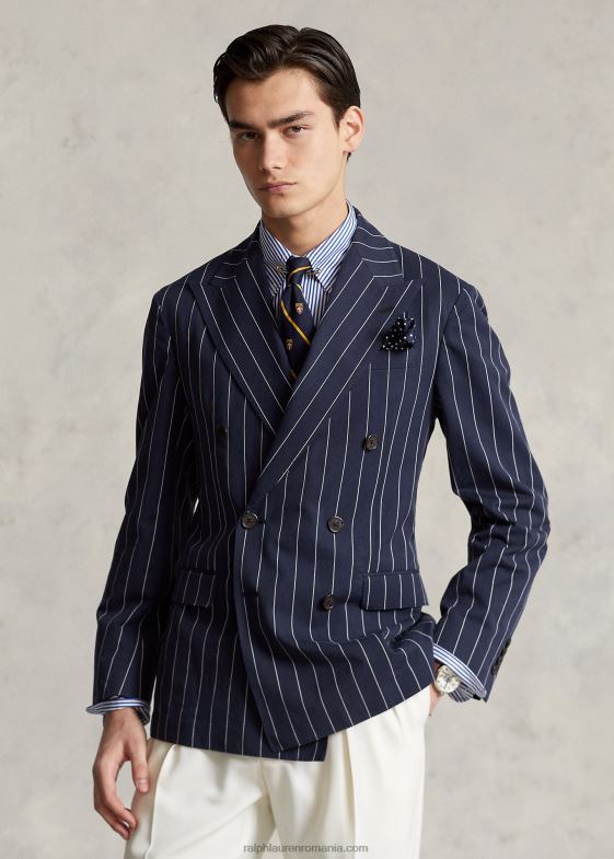 bleumarin/crem bărbați Ralph Lauren jachetă de costum din twill în dungi moi 046881217