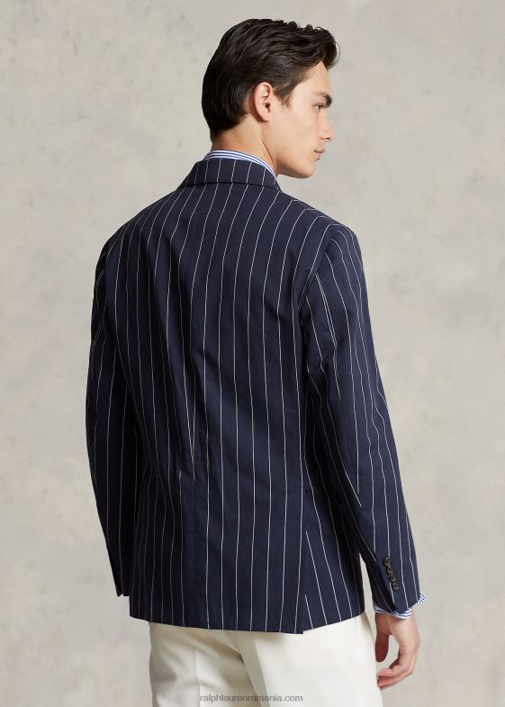 bleumarin/crem bărbați Ralph Lauren jachetă de costum din twill în dungi moi 046881217