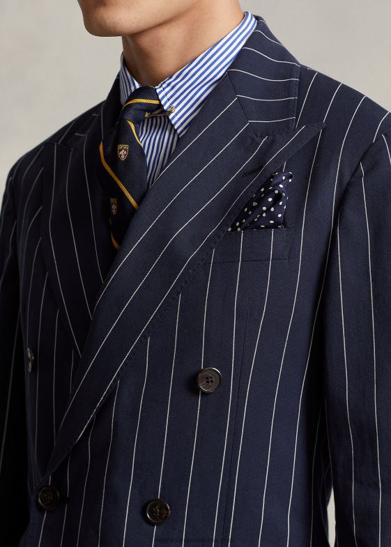 bleumarin/crem bărbați Ralph Lauren jachetă de costum din twill în dungi moi 046881217