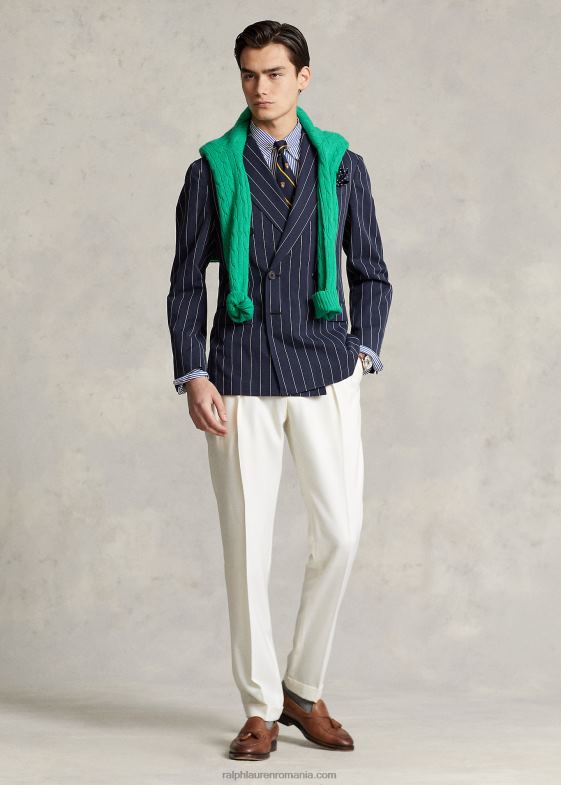 bleumarin/crem bărbați Ralph Lauren jachetă de costum din twill în dungi moi 046881217