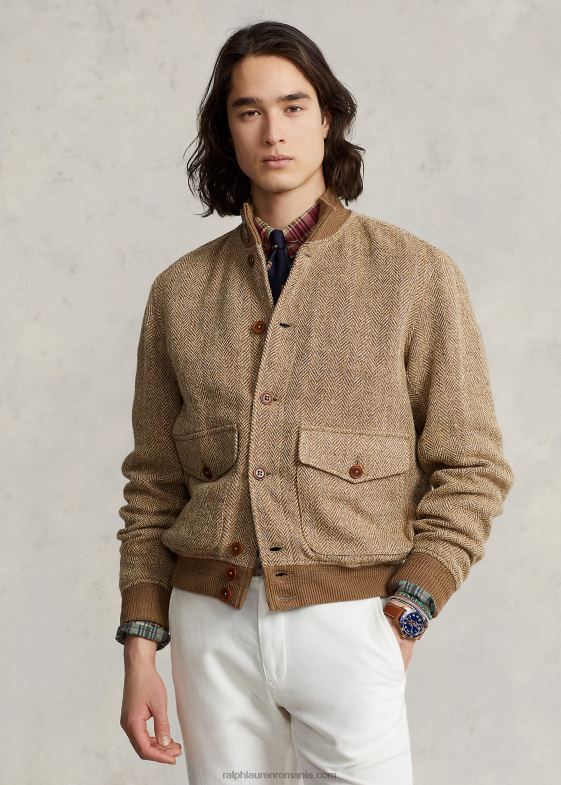 cafeniu/maro bărbați Ralph Lauren jachetă din tweed din amestec de in 046888612