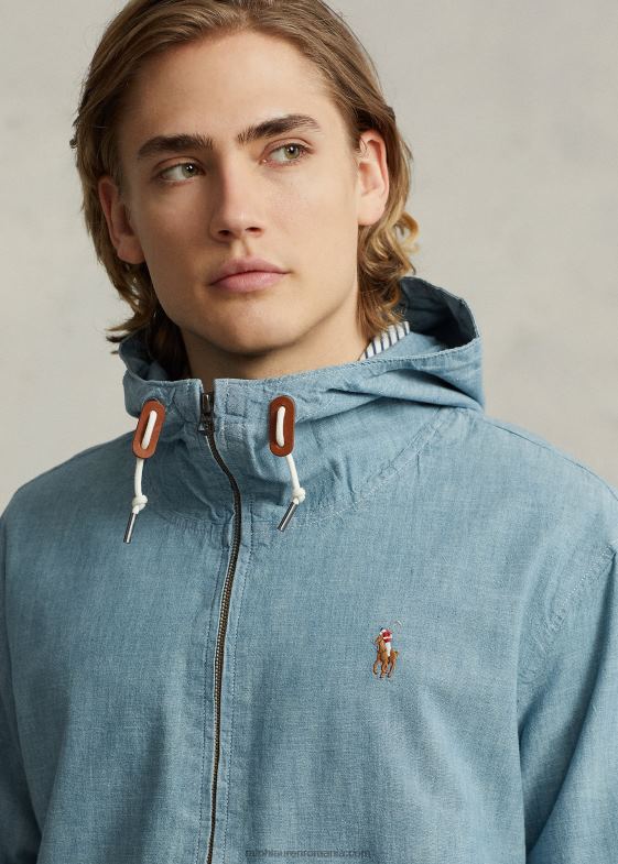cambray bărbați Ralph Lauren jachetă cu glugă din chambray indigo 04688806