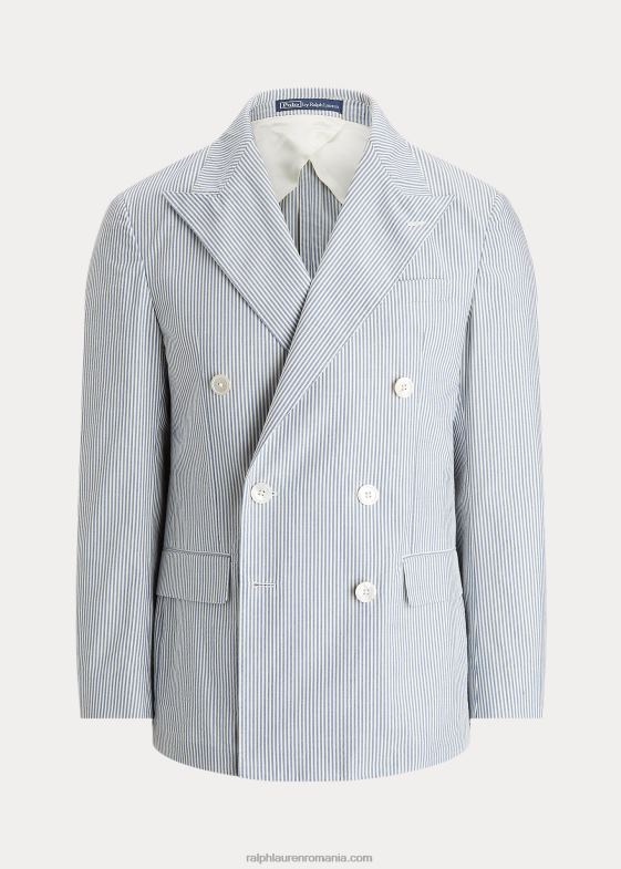 crem antic/albastru bărbați Ralph Lauren jachetă polo moale din seersucker 046881071