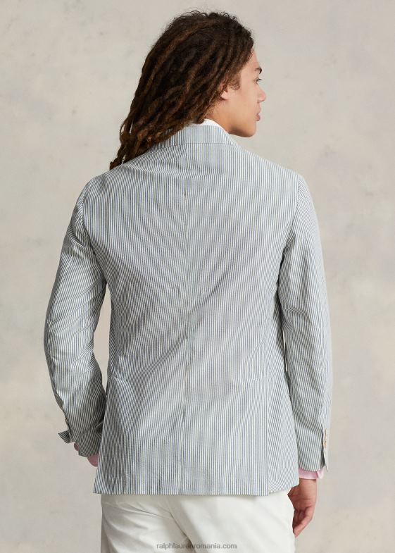 crem antic/albastru bărbați Ralph Lauren jachetă polo moale din seersucker 046881071