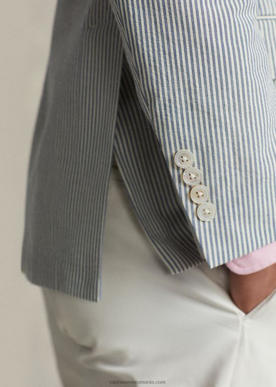 crem antic/albastru bărbați Ralph Lauren jachetă polo moale din seersucker 046881071