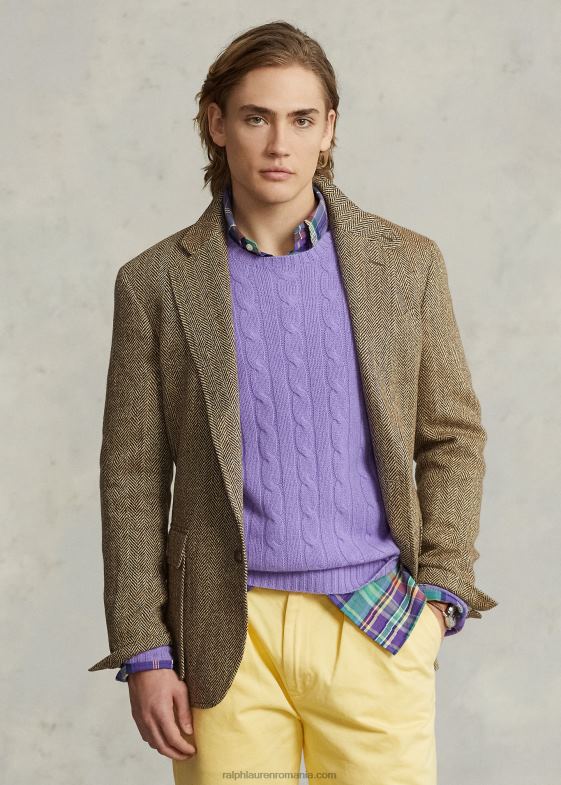 crem/maro bărbați Ralph Lauren jacheta rl67 din amestec de in 046881240