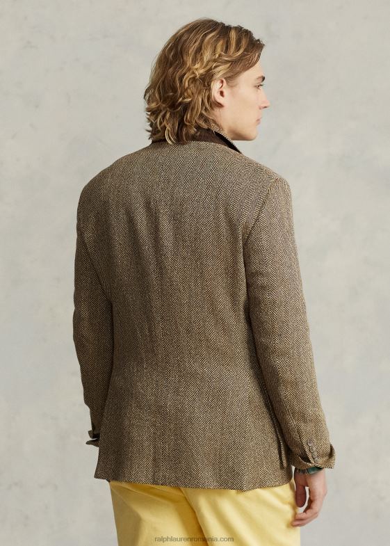 crem/maro bărbați Ralph Lauren jacheta rl67 din amestec de in 046881240