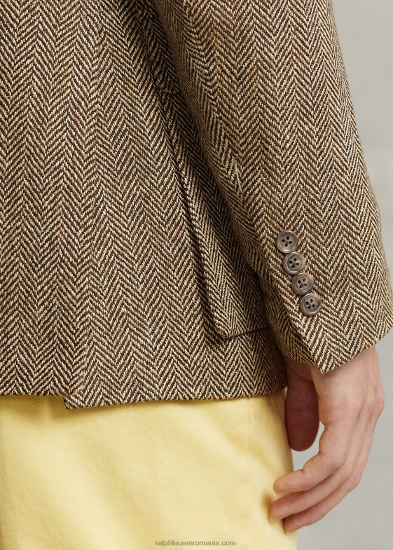 crem/maro bărbați Ralph Lauren jacheta rl67 din amestec de in 046881240