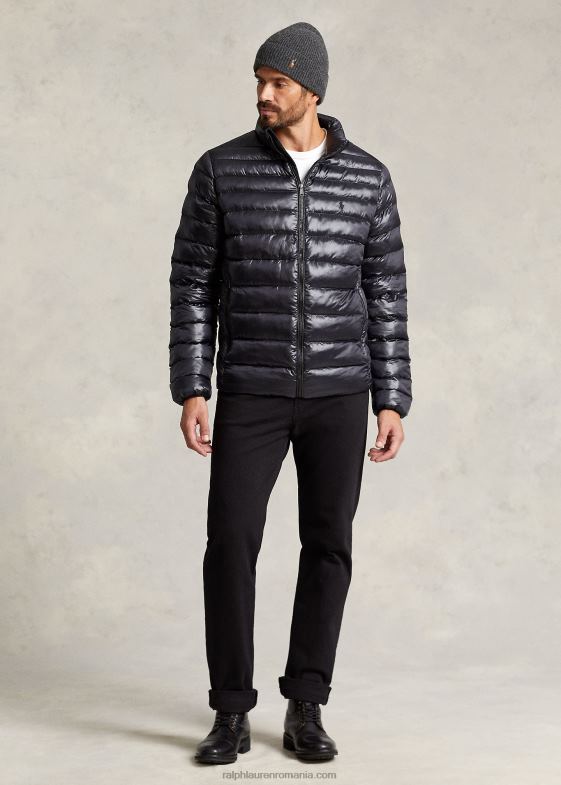 negru lucios bărbați Ralph Lauren jachetă impermeabilă împachetabilă 046881898