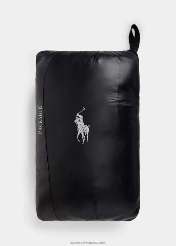 negru lucios bărbați Ralph Lauren jachetă impermeabilă împachetabilă 046881898