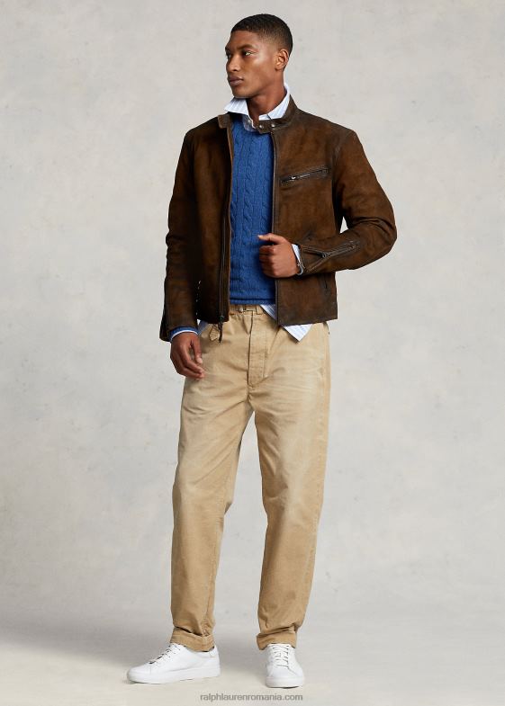smith brown bărbați Ralph Lauren jachetă cafe racer din piele intoartă 046881127