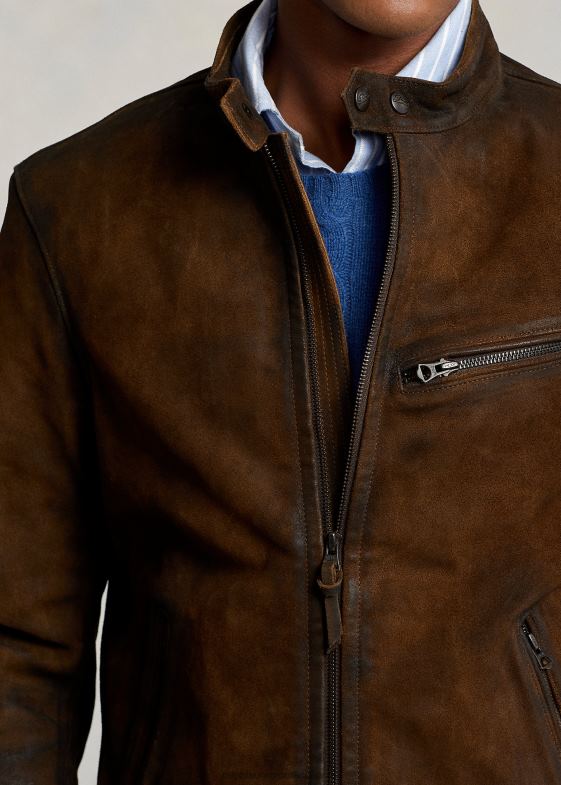 smith brown bărbați Ralph Lauren jachetă cafe racer din piele intoartă 046881127