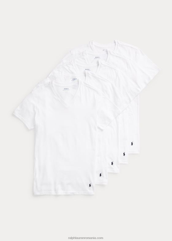 alb bărbați Ralph Lauren Cameră de corp subțire din bumbac cu decolteu în V, pachet de 5 04688260