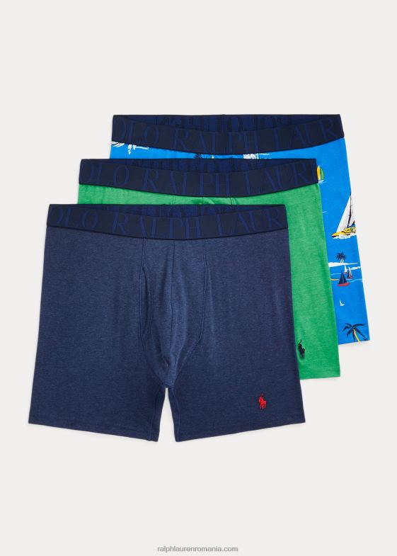 imprimeu navy/race the sea bărbați Ralph Lauren Boxer elastic, pachet de 3 04688475