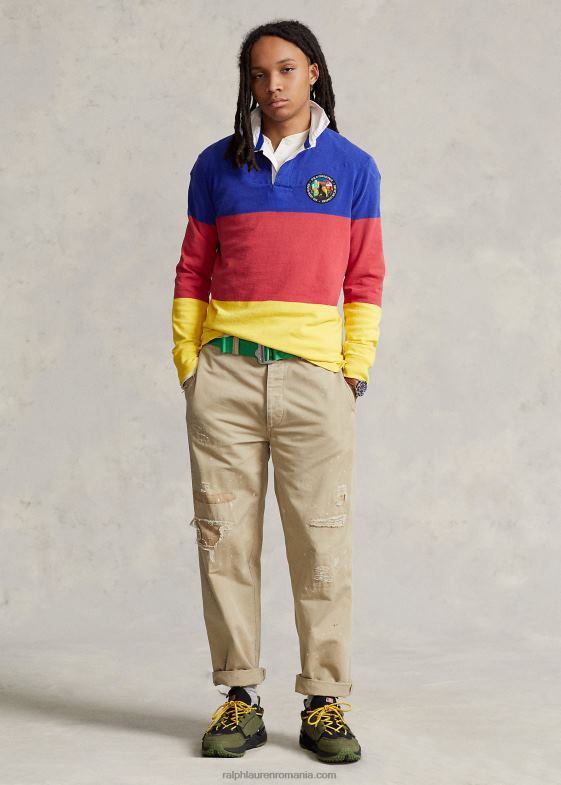 lămâie zdrobită multi bărbați Ralph Lauren tricou de rugby color-blocat cu potrivire clasică 04688754