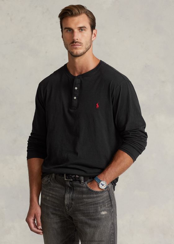 negru bărbați Ralph Lauren cămașă henley din jerseu slub 046881335