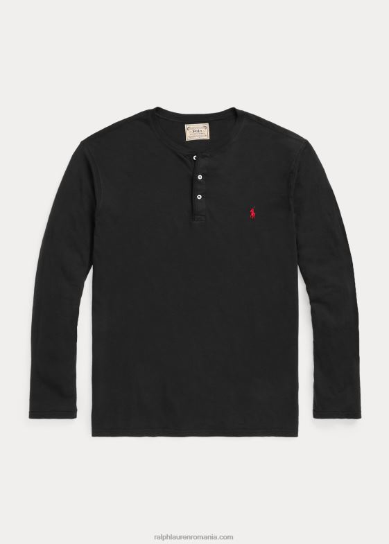 negru bărbați Ralph Lauren cămașă henley din jerseu slub 046881335