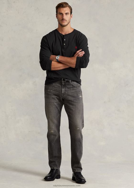 negru bărbați Ralph Lauren cămașă henley din jerseu slub 046881335